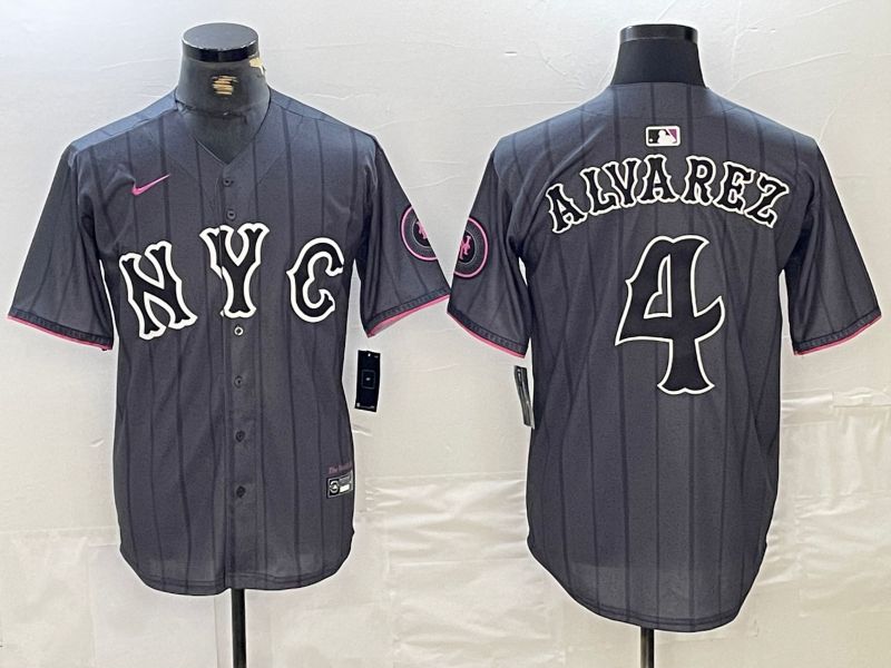 Men New York Mets #4 Alyarez Black City Edition 2024 Nike MLB Jersey style 2